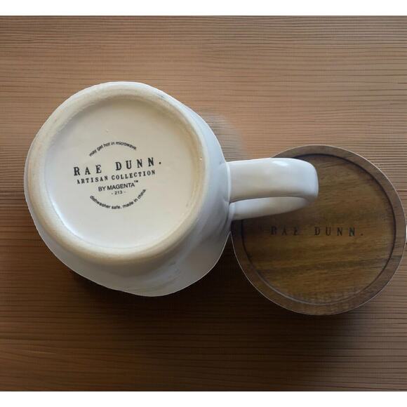 Rae Dunn FAITH BEFORE FEAR Ceramic Mug with Lid / Coaster - Picture 2 of 3